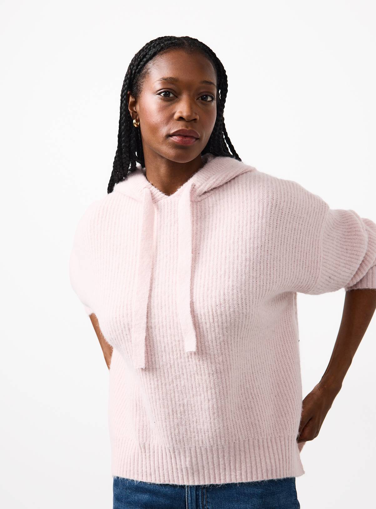 Pale Pink Ribbed Hooded Jumper 8 - Image 1